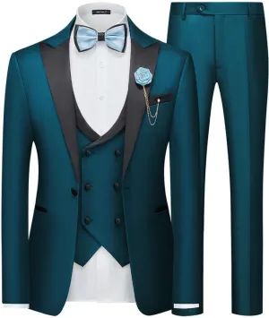 MAGE MALE Men's 3 Piece Suit One Button Slim Fit Formal Wedding Prom Tuxedo Suits Party Dinner Blazer Vest Pants Set