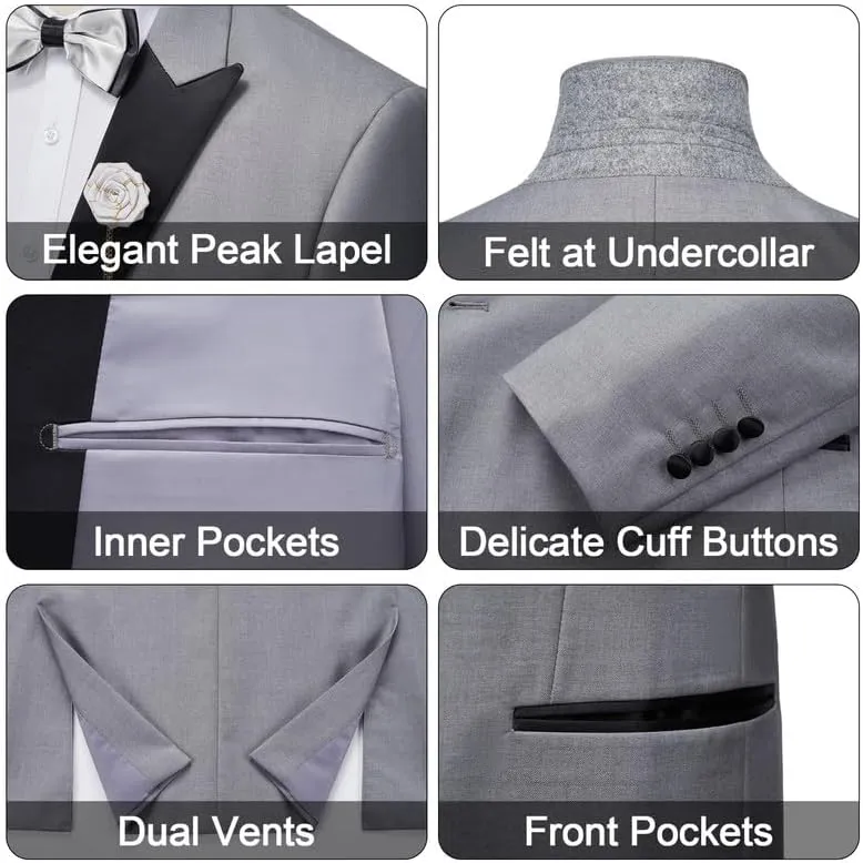 MAGE MALE Men's 3 Piece Suit One Button Slim Fit Formal Wedding Prom Tuxedo Suits Party Dinner Blazer Vest Pants Set