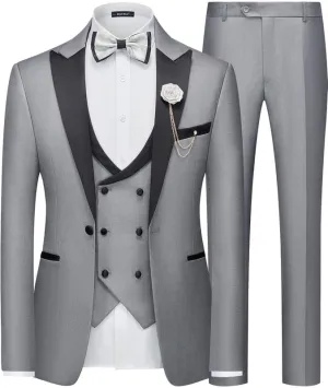 MAGE MALE Men's 3 Piece Suit One Button Slim Fit Formal Wedding Prom Tuxedo Suits Party Dinner Blazer Vest Pants Set