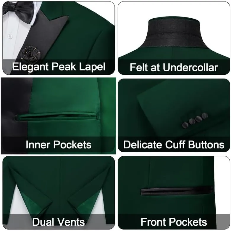 MAGE MALE Men's 3 Piece Suit One Button Slim Fit Formal Wedding Prom Tuxedo Suits Party Dinner Blazer Vest Pants Set