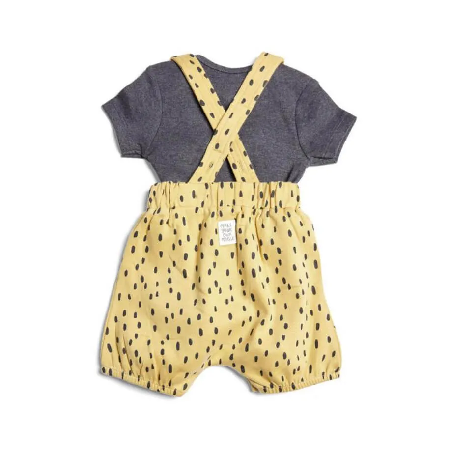 Mamas and Papas Shortie Spot Dungarees , Bodysuit & Tights - 3 Piece Set