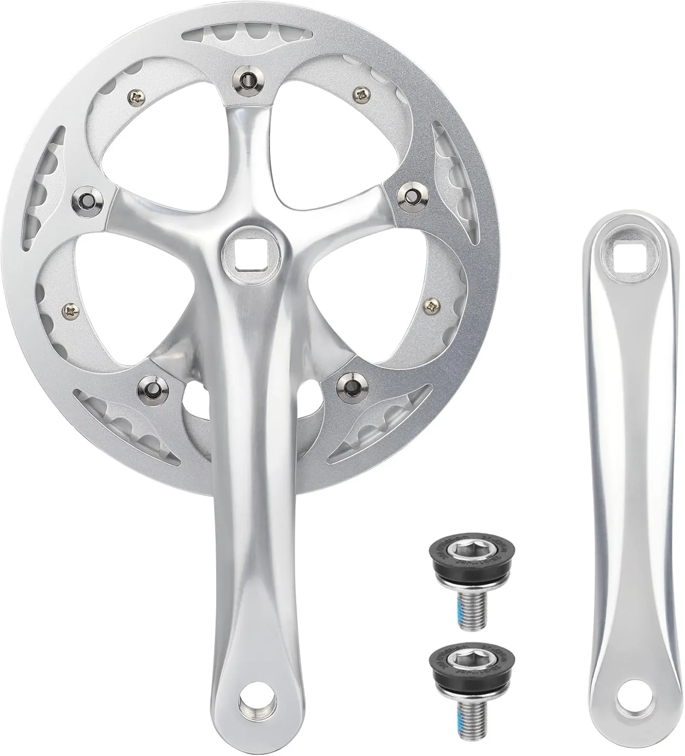 MEGHNA Bicycle Crankset 42/46/52 Teeth for 6-10 Speed Gears Lightweight Aluminum Alloy 165mm Crank Arm Dual Chain Guards for Mountain Bike Folding Bike E-Bike Cruiser Bike Square Taper