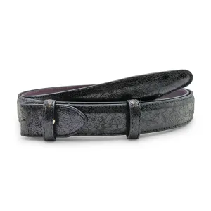 Narrow Cracked Mirror Effect Leather Belt Strap