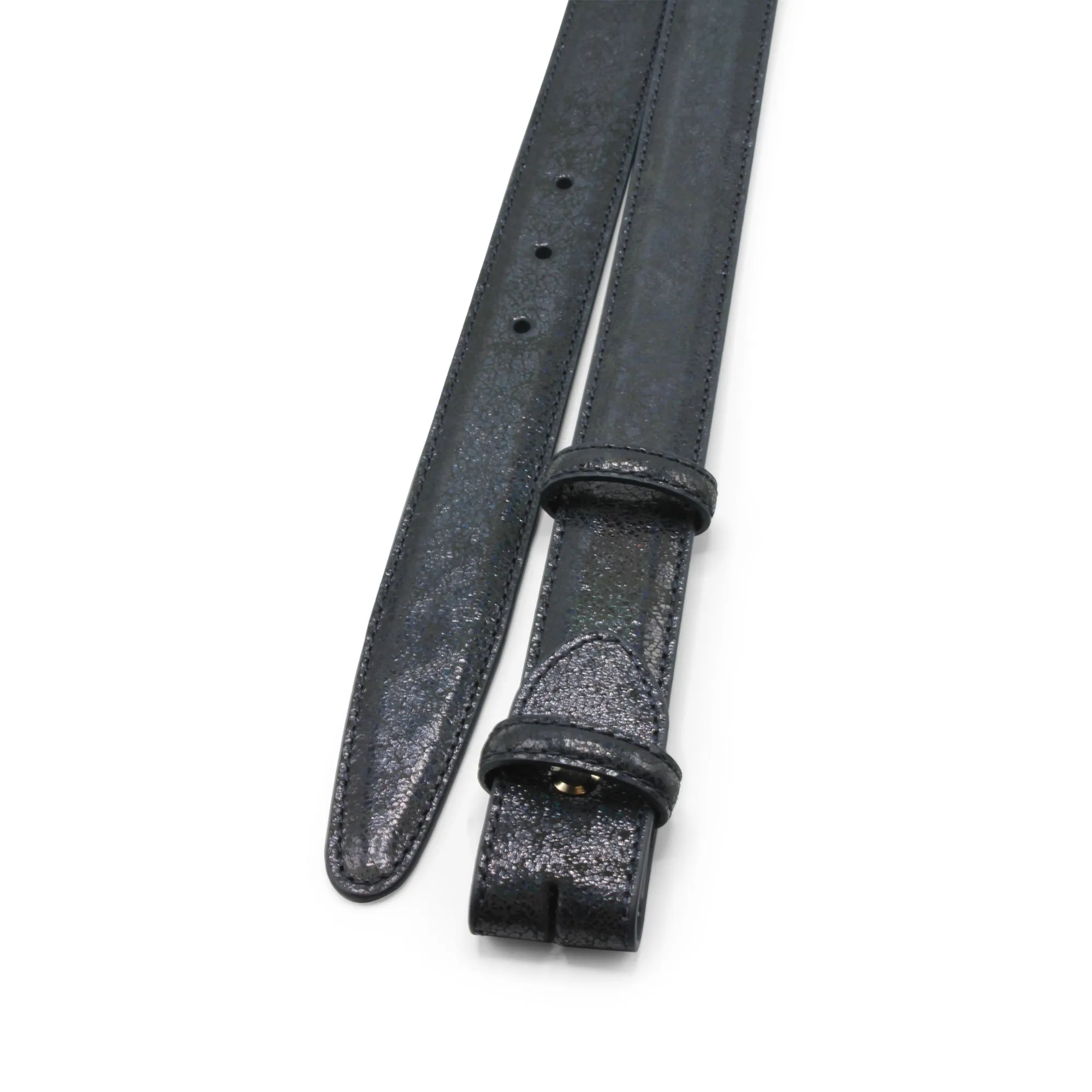 Narrow Cracked Mirror Effect Leather Belt Strap