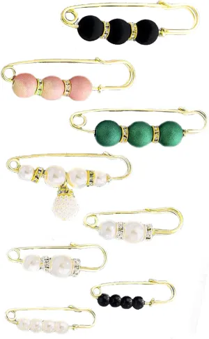 Pearl Brooch Pearl Scarf Brooch Sweater Shawl Waist Pants Extender Safety Pins Clip Double Faux Pearl Rhinestones Collar Brooches Dress skirt waist Scarf ClipPerfect for DIY Decoration and Design