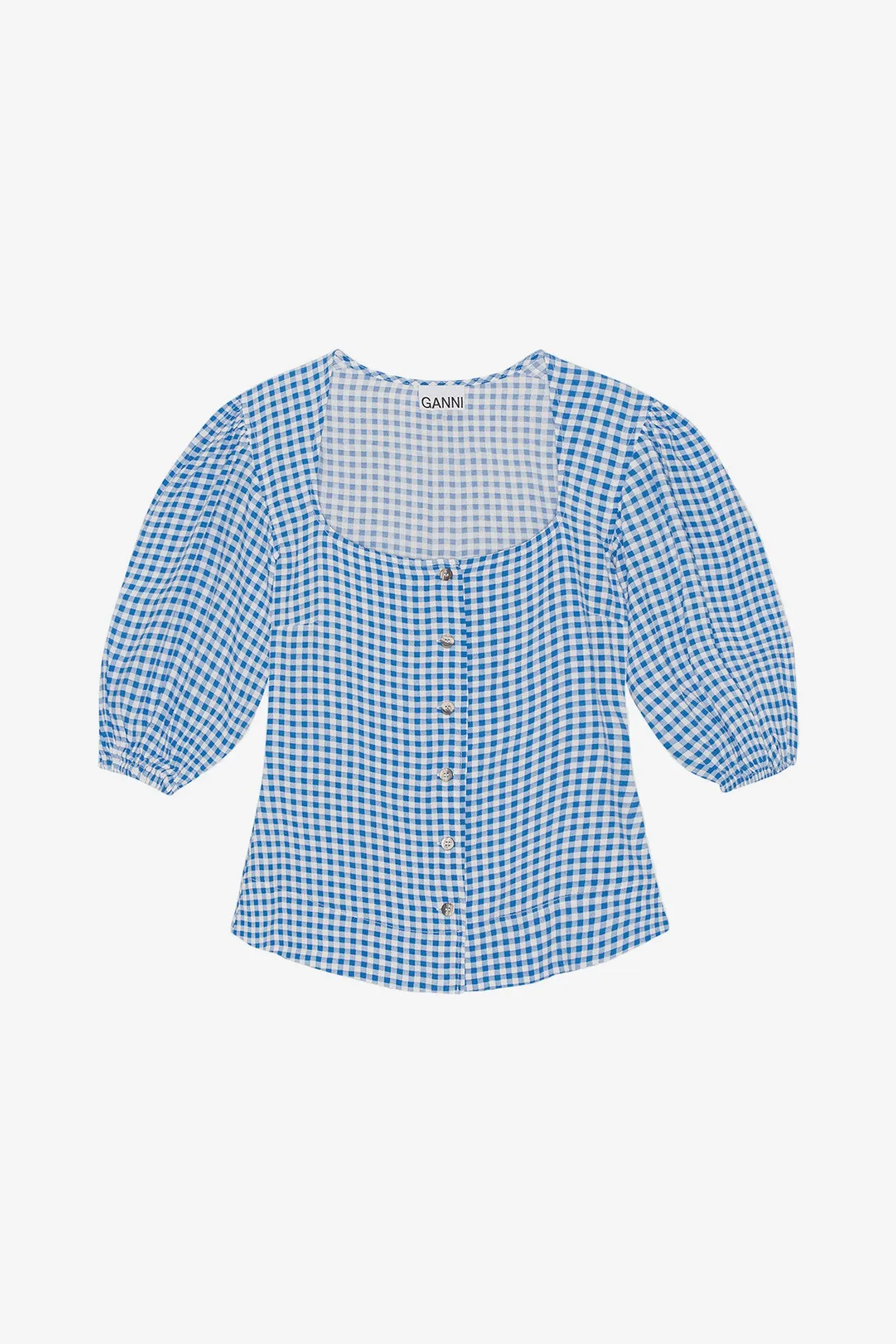 Printed Crepe Button Down Blouse - Strong Blue