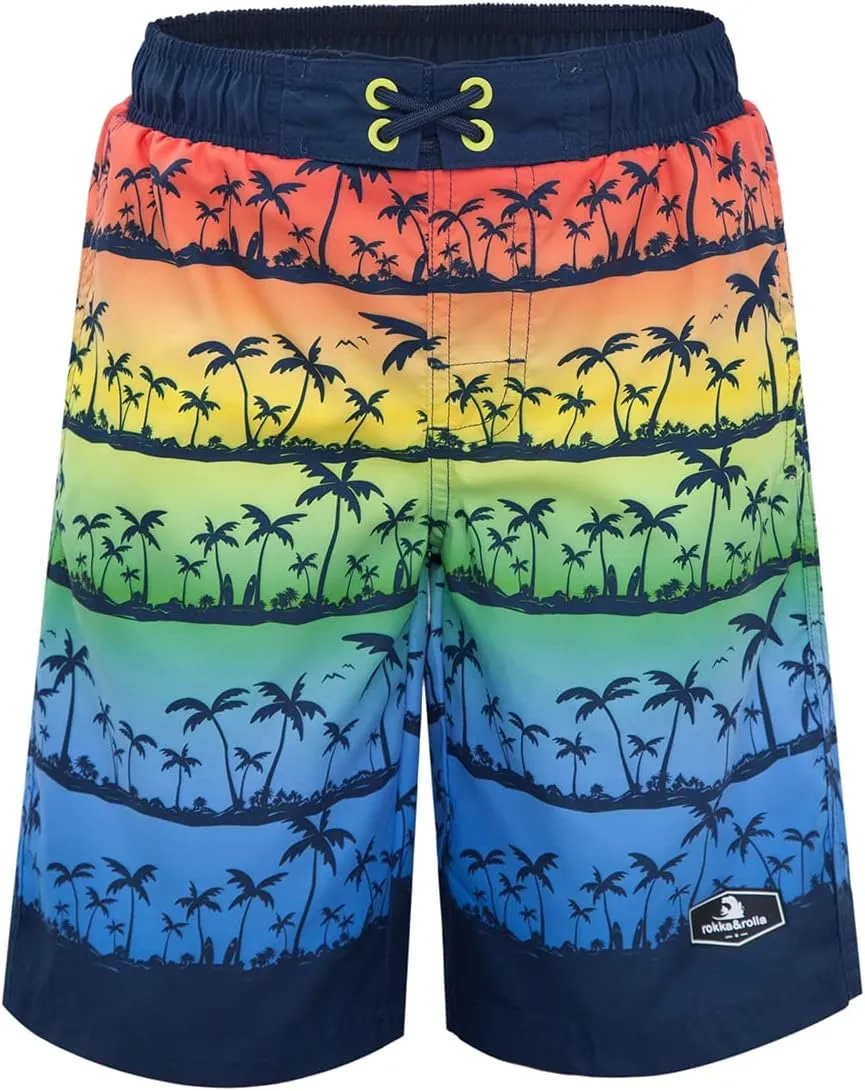 Rokka&Rolla Boys' Swim Trunks UPF 50  Quick Dry Bathing Suit Swimwear Beach Shorts with Mesh Lining