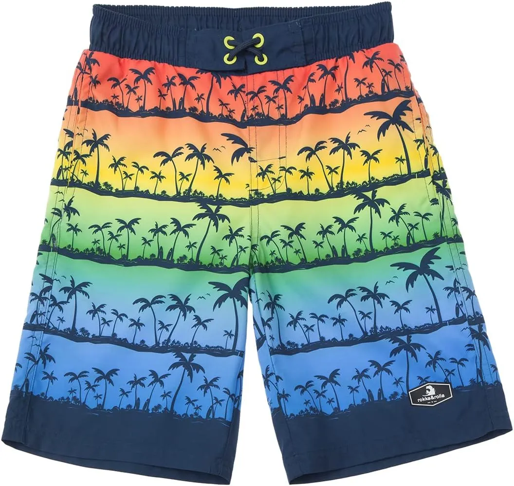 Rokka&Rolla Boys' Swim Trunks UPF 50  Quick Dry Bathing Suit Swimwear Beach Shorts with Mesh Lining