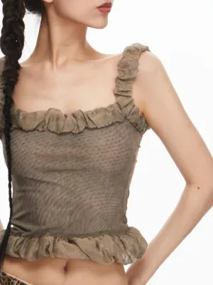 Ruffled Mesh Corset Vest Camisole【s0000009584】