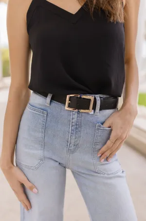 Sarah Double Metal Buckle Vegan Leather Belt Black