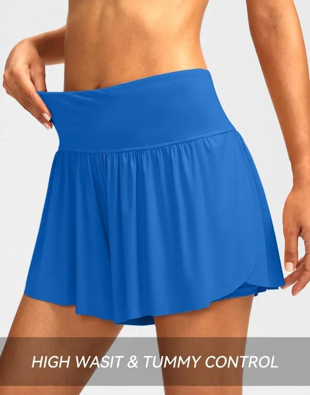 Soothfeel Women's High Waisted Swim Skirt Shorts 3" Flowy Swimsuit Bathing Suit Swim Bottoms for Women with Pockets UPF 50 