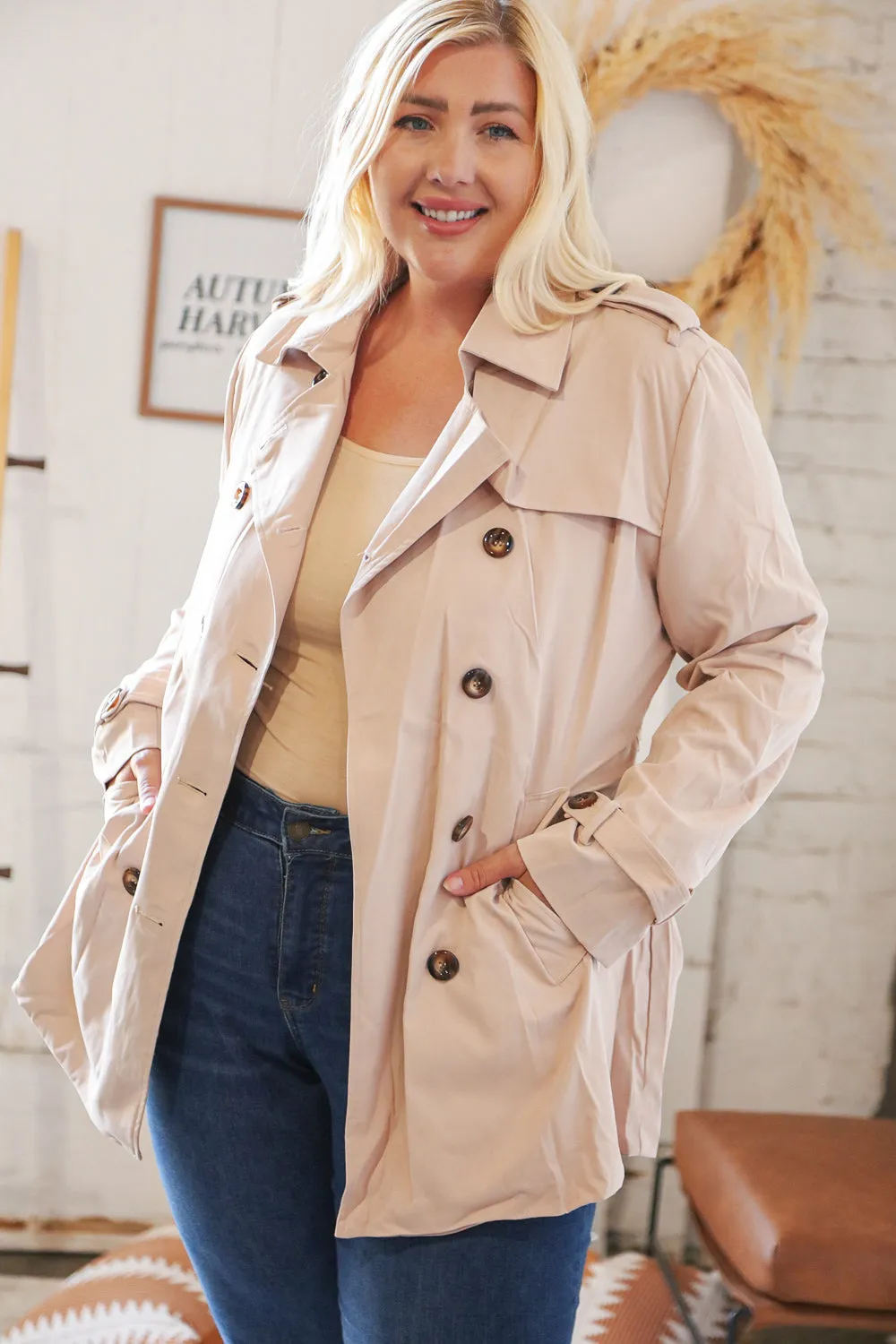 Tan Double Breasted Trench Coat Jacket