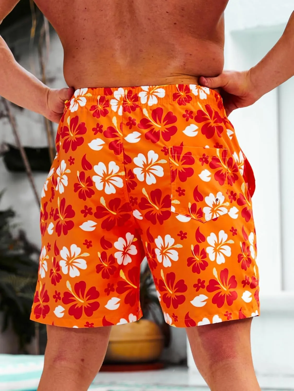 Verdusa Men's Floral Print Drawstring Elastic Waist Swim Trunks Summer Beach Shorts
