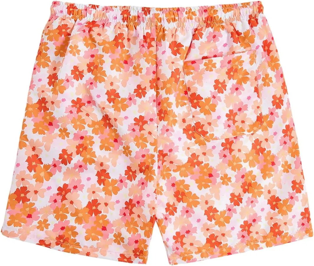 Verdusa Men's Floral Print Drawstring Elastic Waist Swim Trunks Summer Beach Shorts