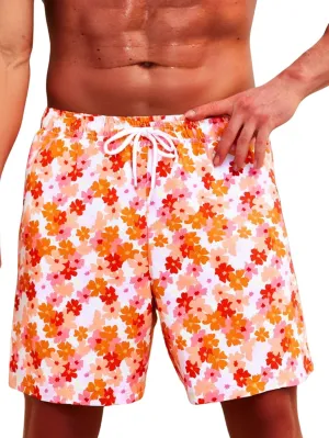 Verdusa Men's Floral Print Drawstring Elastic Waist Swim Trunks Summer Beach Shorts