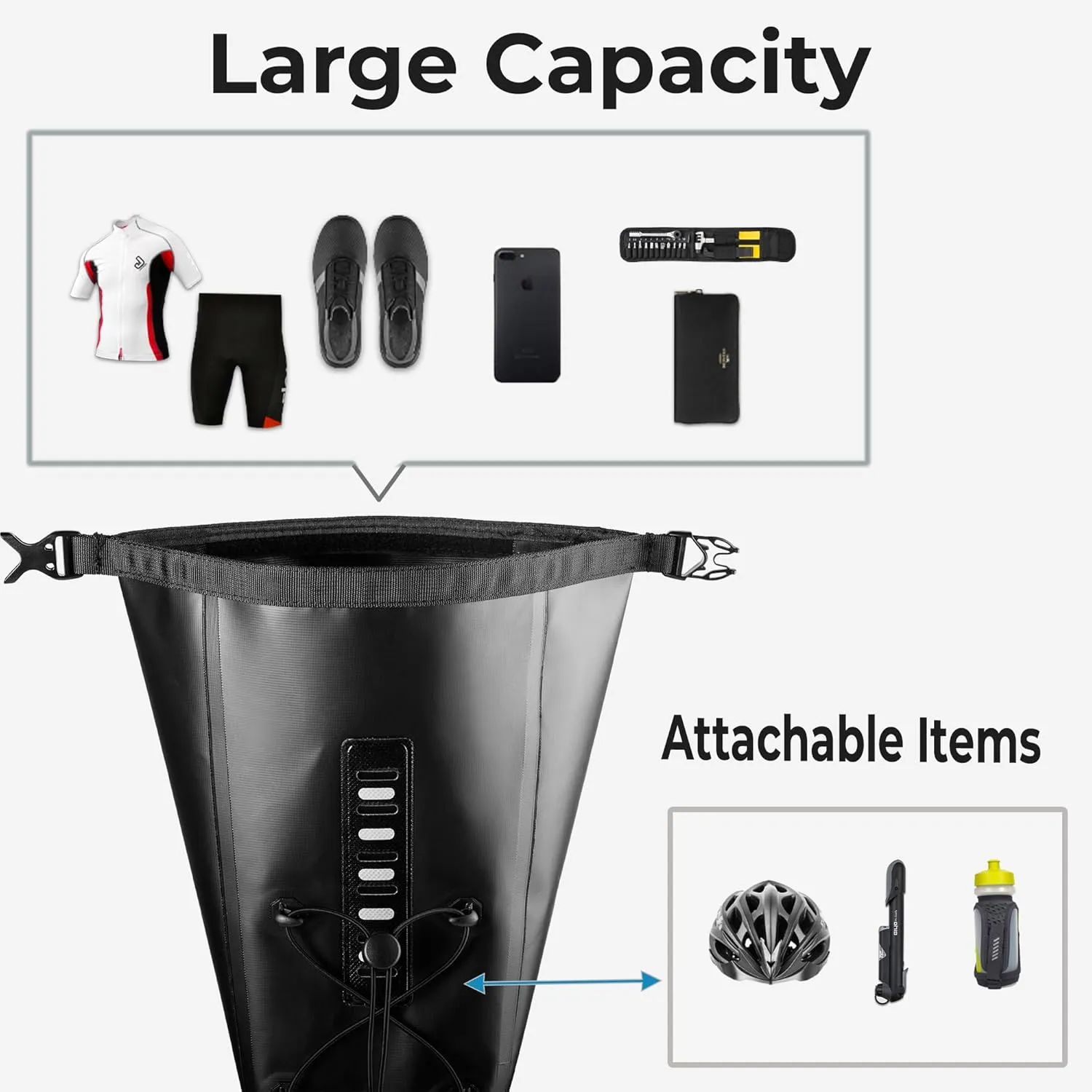 Waterproof Bicycle Saddle Bag - 13L Roll-Top Closure Cycling Bike Seat Bag Under Seat Storage Pack for Mountain Road Bike Travel (Black)