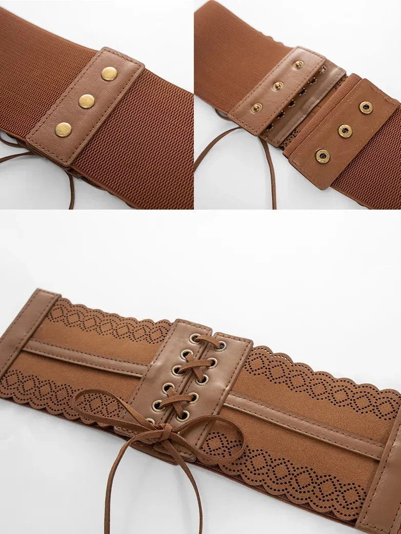 Women Hollow Lace-up Belt Ladies Stretchy Waist Belt